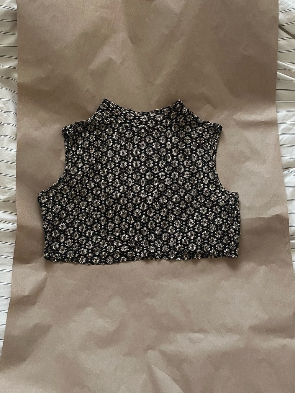 Reworked Vintage Black and gold floral crop top